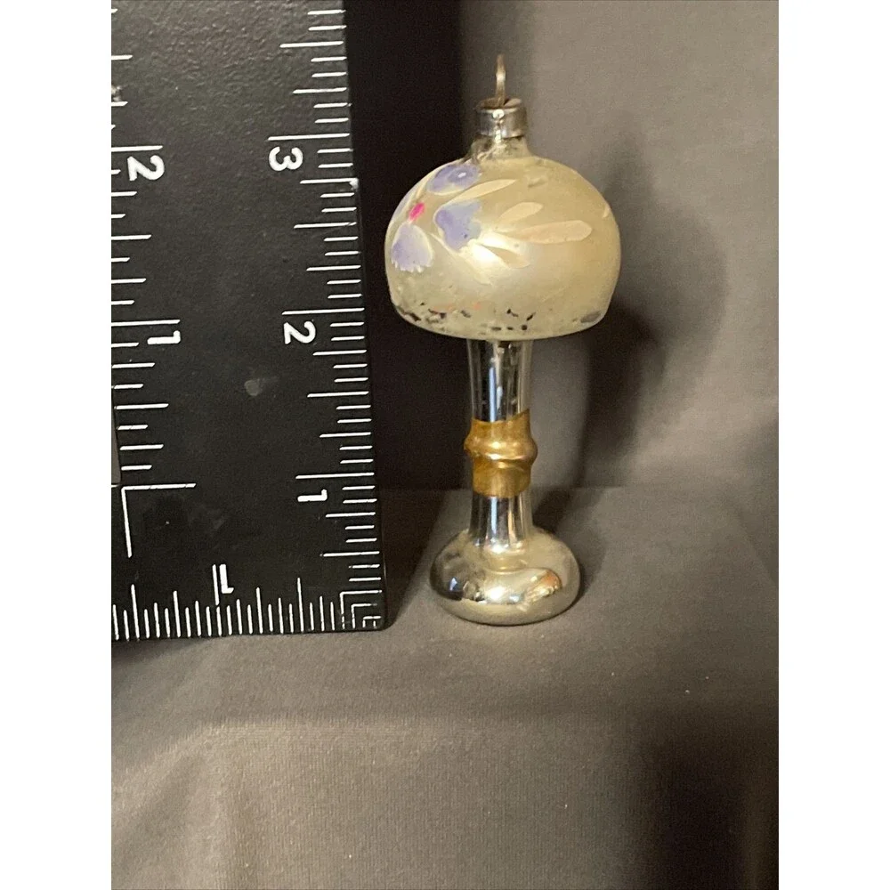 Vintage Christmas Mercury Glass Ornament Table Lamp Mushroom Hand-painted NICE
